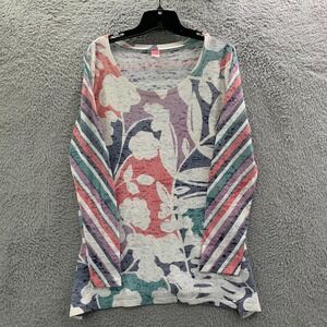 Before + Again Blouse Womens Medium Top Floral Purple Blue White